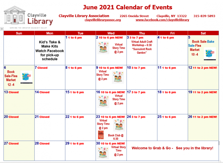 Calendar Clayville Library Association